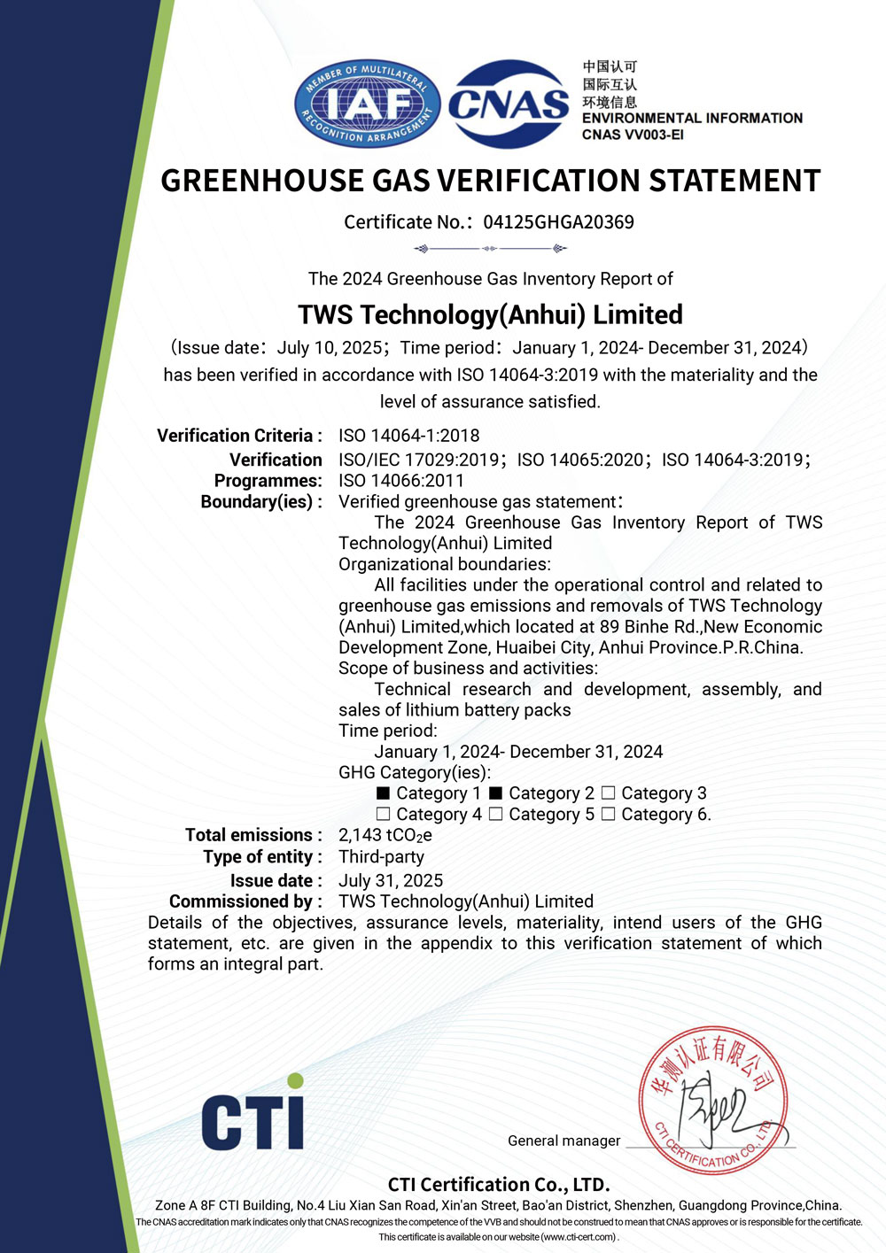 TWS ESS 14064 Greenhouse Gas Verification Statement 1