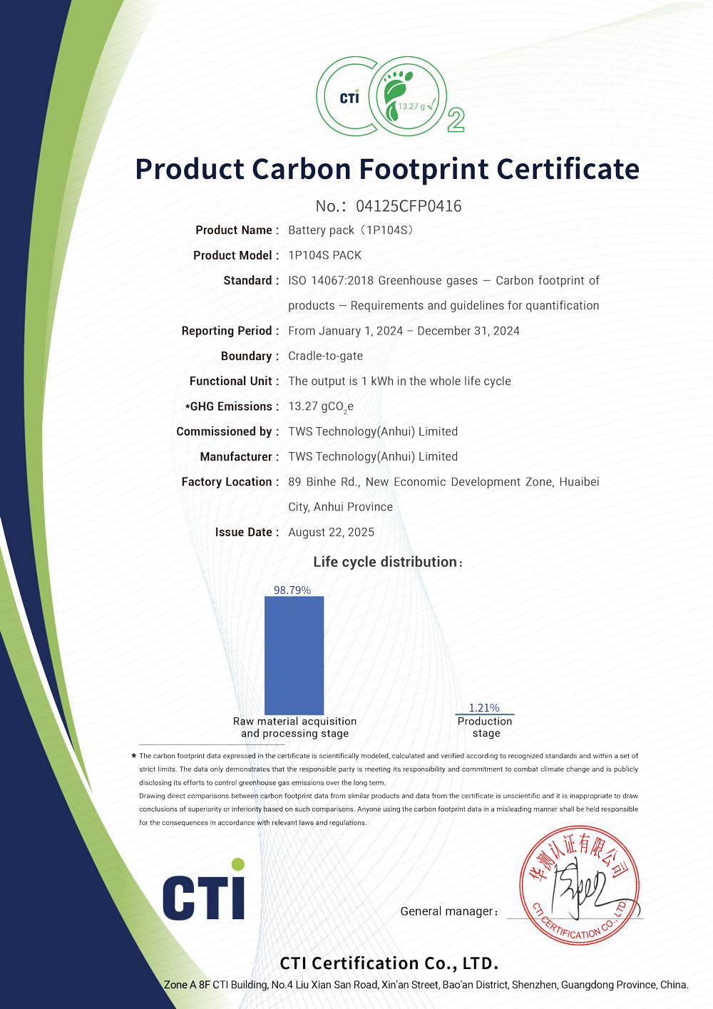 TWS ESS Carbon Footprint Certificate EN