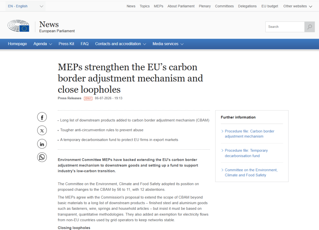 EU Parliment CBAM Press Release 2026